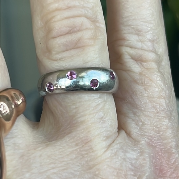 18 karat gold and pink rhodolite band - Picture 8 of 12